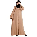 Front open abaya with piping work- Khaki Front open abaya with piping work- Khaki
